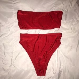 RED TWO-PIECE BATHING SUIT